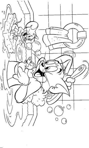 kolorowanka Tom i Jerry biorą kąpiel, malowanka do wydruku z bajki dla dzieci, do pokolorowania kredkami, obrazek nr 50